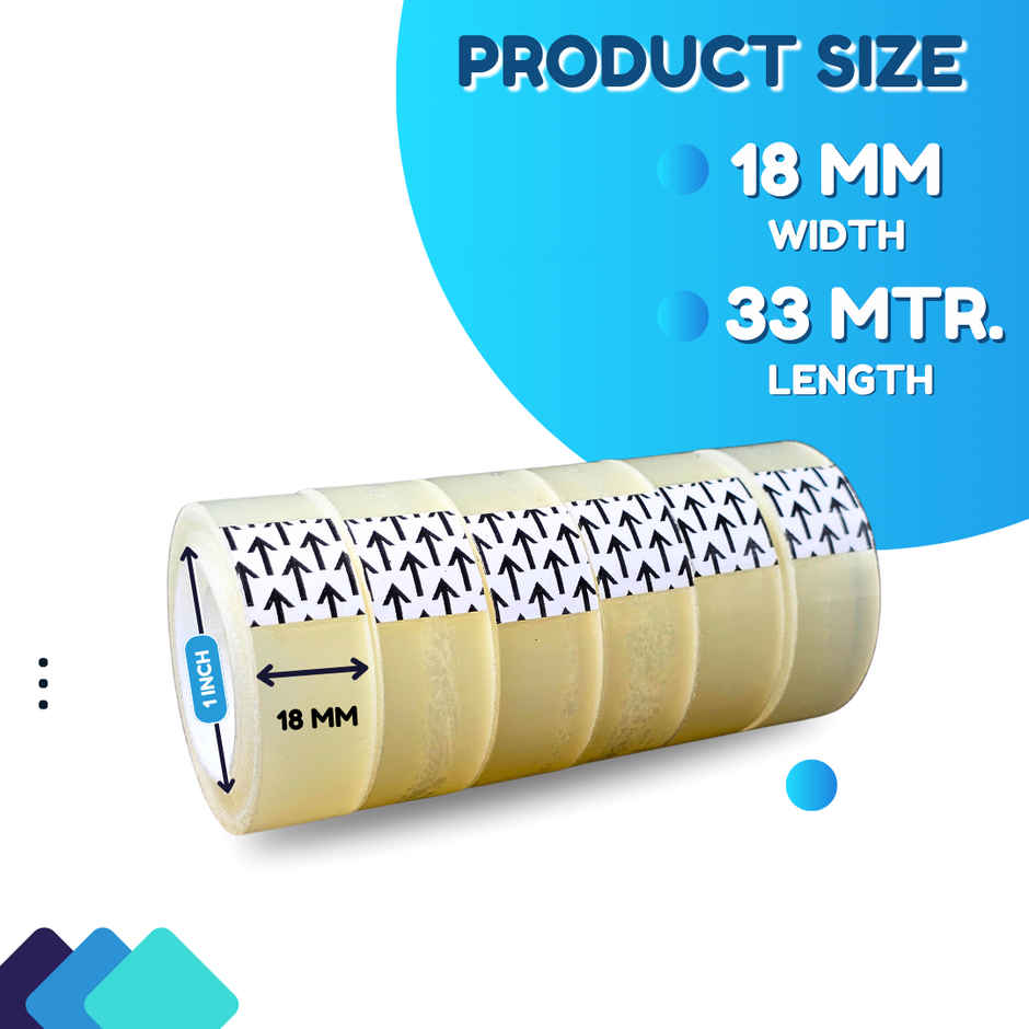 ABK Clear Small Stationery Hand Tearable Tapes 18 mm x 33 meters - Pack of 6