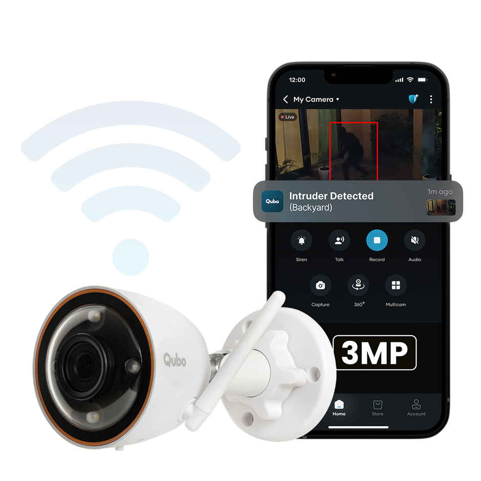 Qubo Smart Outdoor 2K Resolution 3MP Lens Wi-Fi Bullet Camera from Hero Group