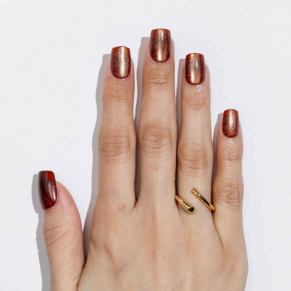 Gush Beauty Nailed It | Reusable Luxury Press On Nails With Application Kit - Cherry Cola Cat Eye