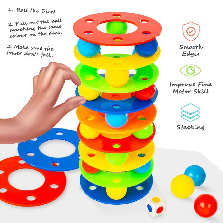 Ratna's Rainbow Tower Ball |12 Rings, 42 Balls, 1 Dice | Assorted | 5 + years