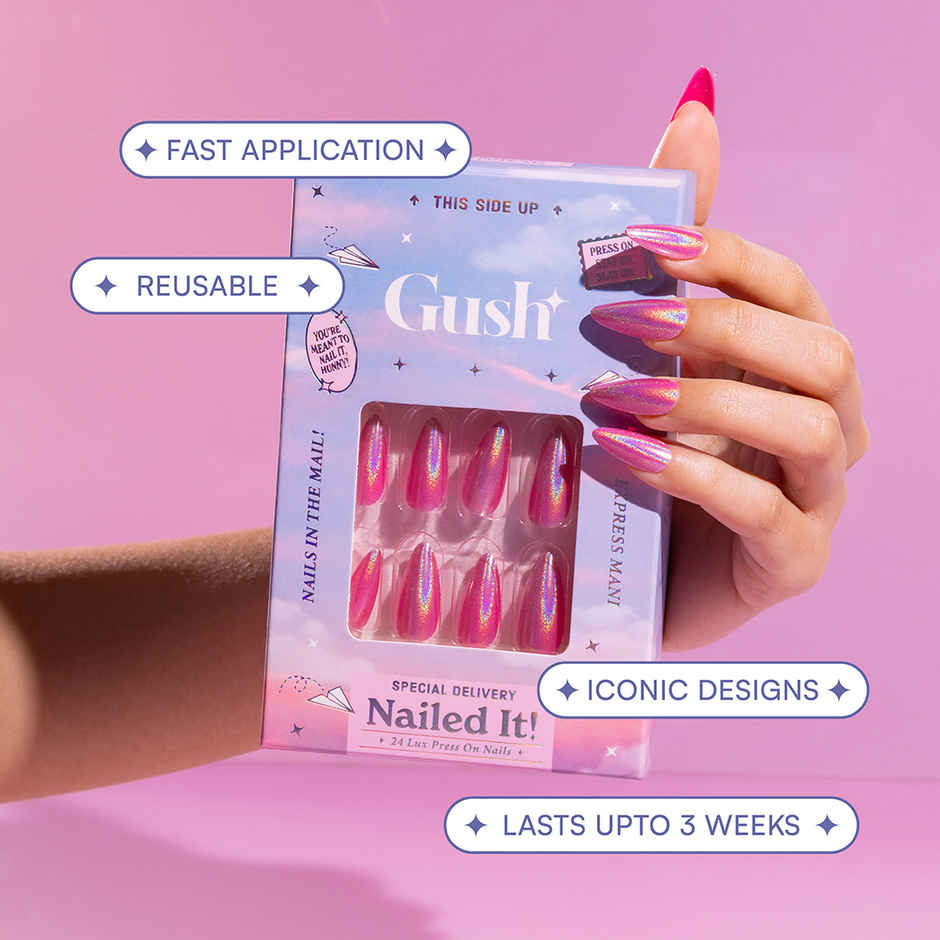 Gush Beauty Nailed It | Reusable Luxury Press On Nails With Application Kit - Cherry Cola Cat Eye