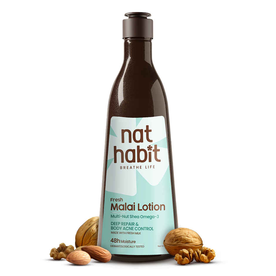 Nat Habit Malai Body Lotion, Multi-Nut Shea Omega Moisturizer For Skin Hydration & Body Acne