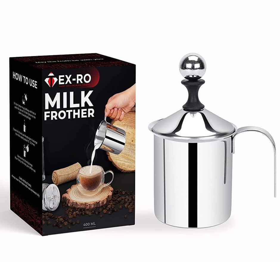 Tex-Ro Stainless Steel Silver Manual Milk Frother For 2 Cups Coffee Maker