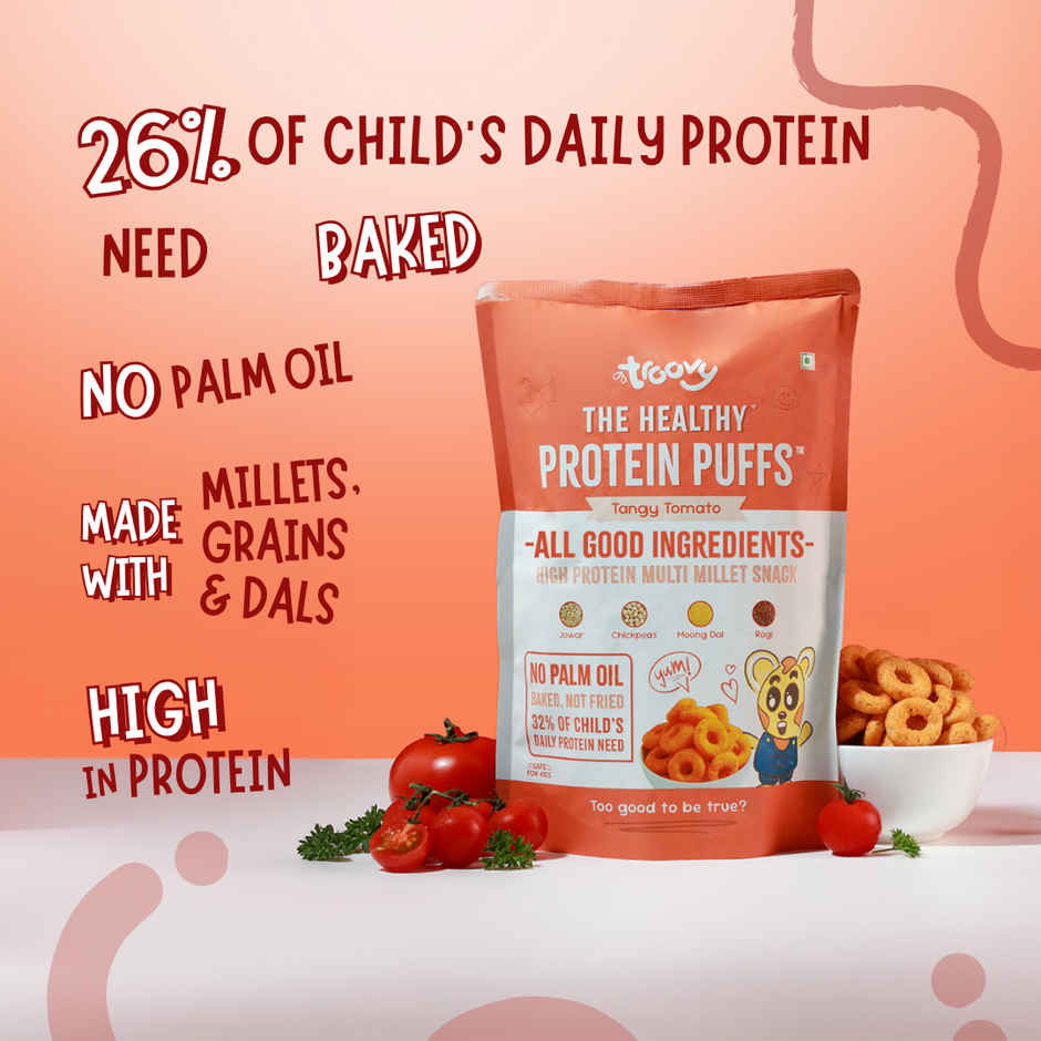 Troovy High Protein Tangy Tomato Puffs | No Palm Oil, No Chemicals