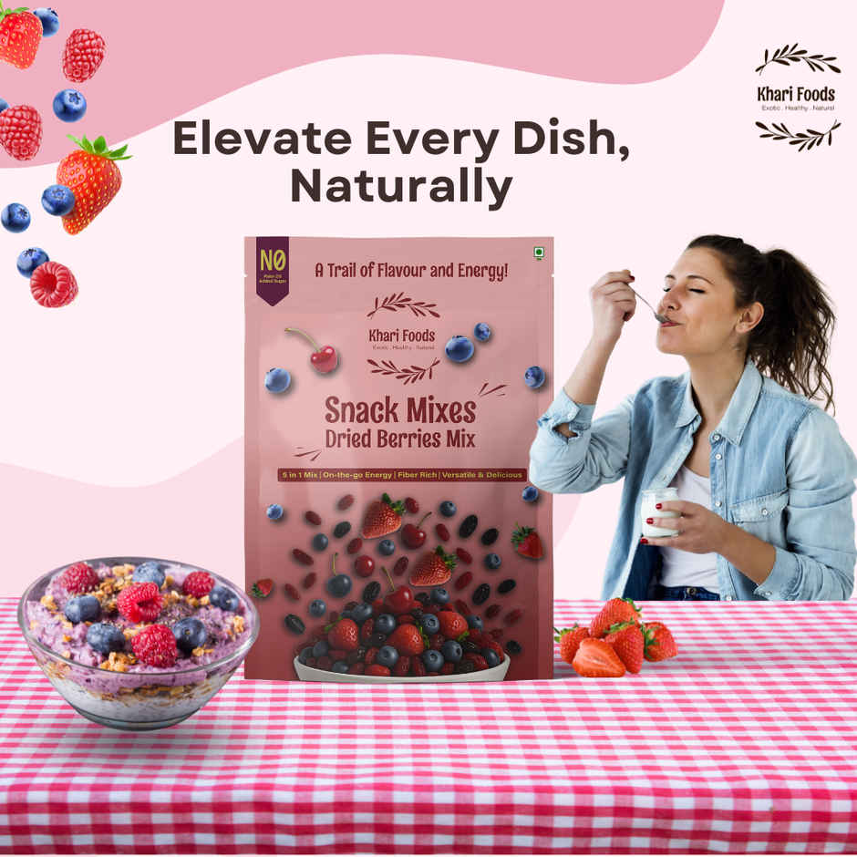 Khari Foods Premium Berries Dried Trail Mix | Cranberry, Blueberries, Black Raisins, Strawberries