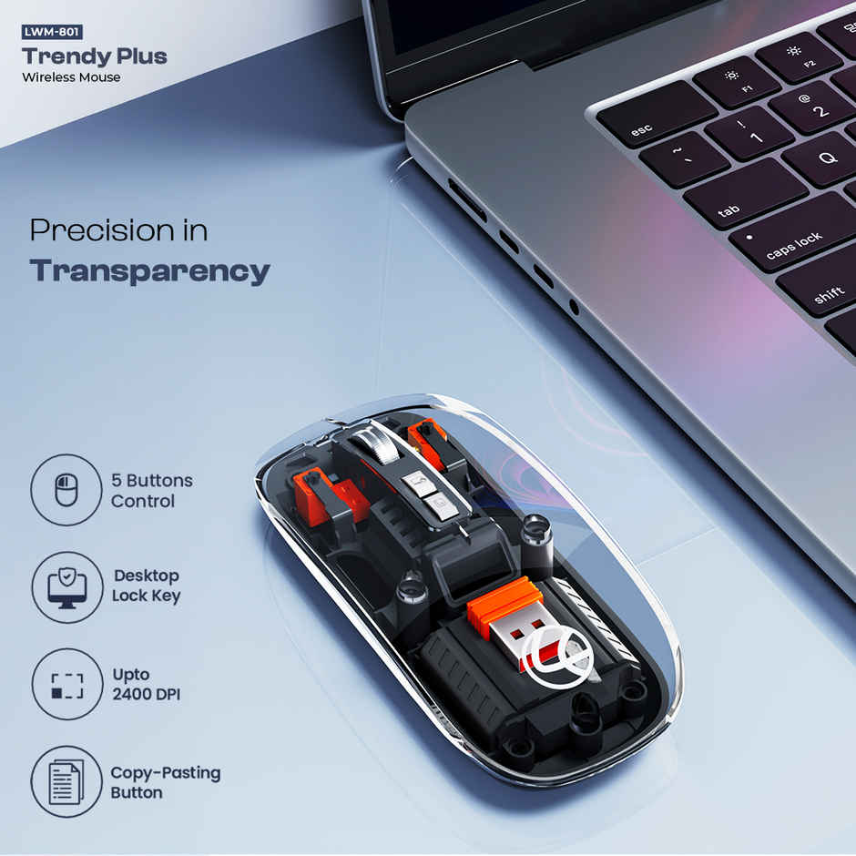 Lapcare Trendy Plus Wireless Mouse | 2.4G & Dual Bluetooth | Desktop Lock Key | Black