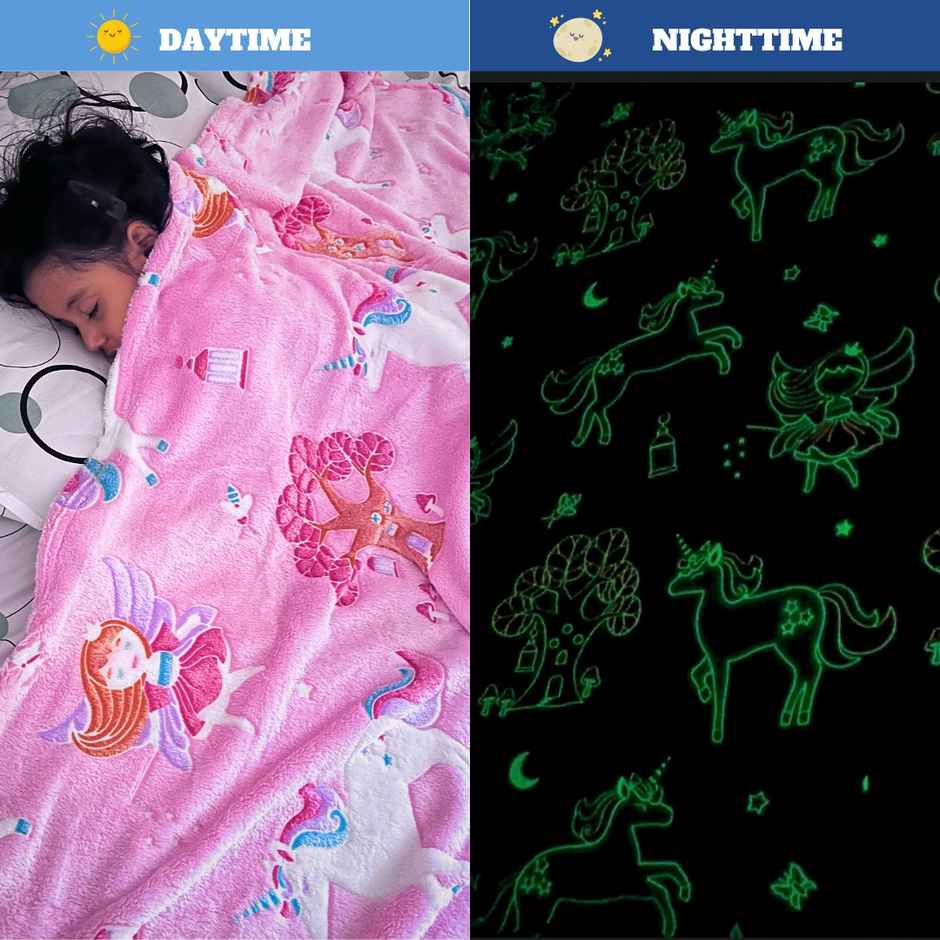 Famyo Glow Blanket, Pink Fairy Queen Size AC Blanket for Ages 3 & Up - 200 x 152 cm