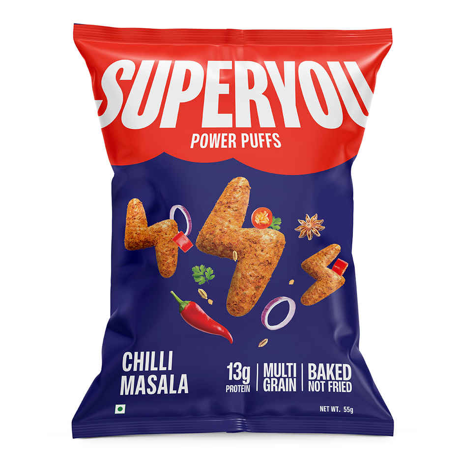 SuperYou Power Puffs - Chilli Masala | 13g protein | Multigrain, No Palm Oil, No Cholesterol