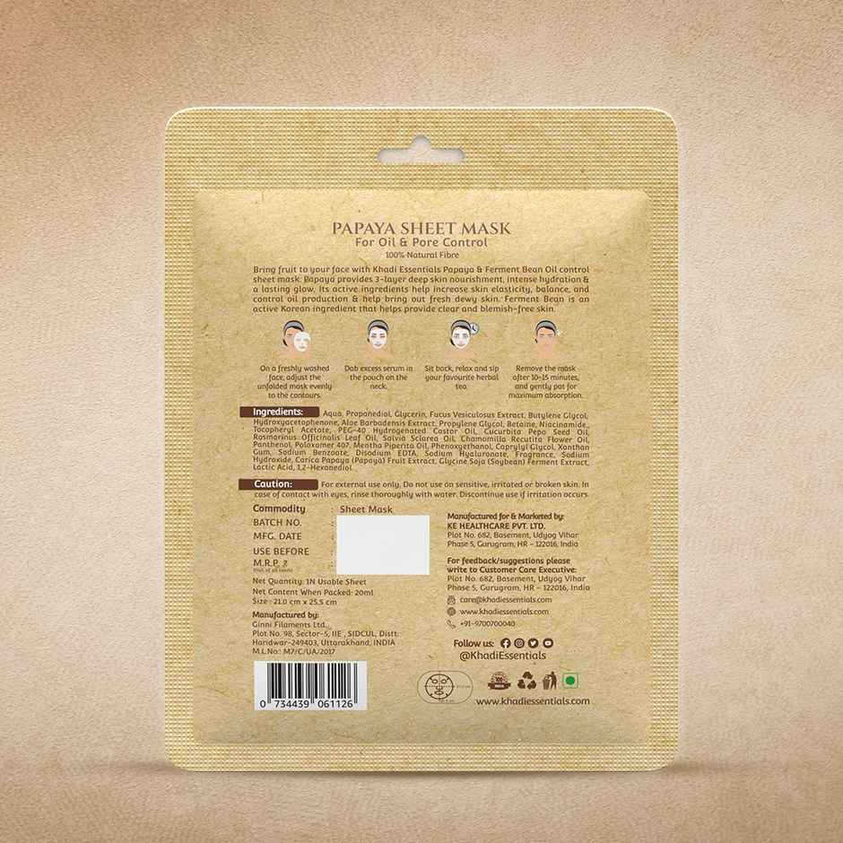 TAC - The Ayurveda Co. Khadi Essentials Papaya Sheet Mask for Oil Control and Brightening Skin