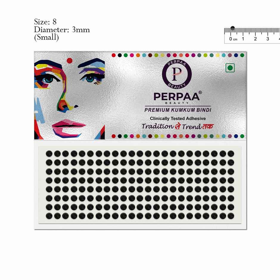 PERPAA Black Bindi | 1 Flap | Size 8 Diameter 3 mm | Round Kumkum Bindi for women