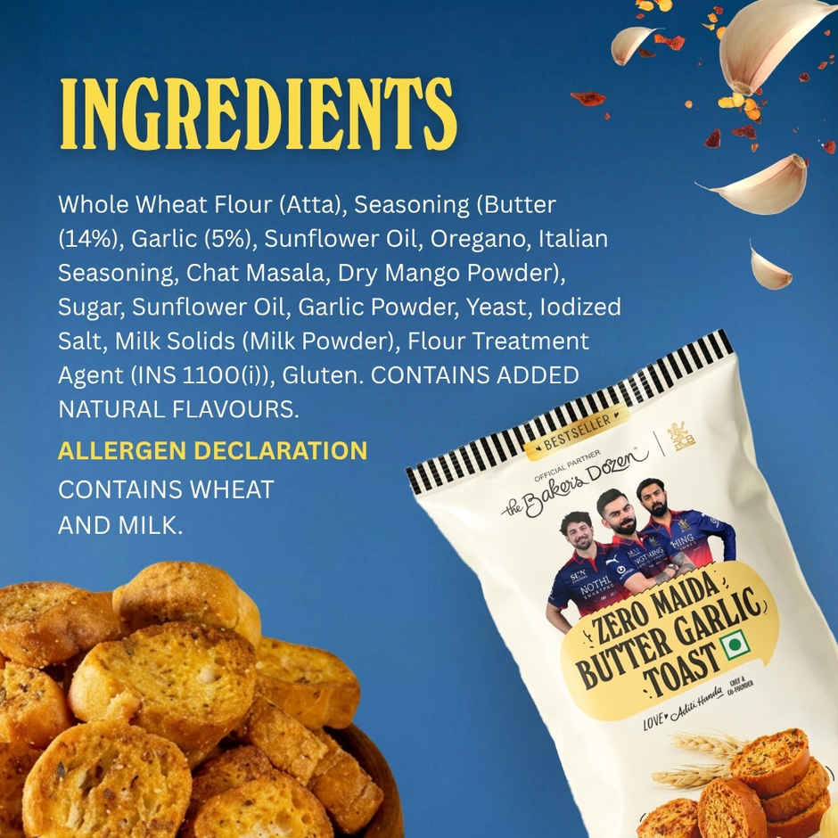 The Baker's Dozen Zero Maida Butter Garlic Toast | Baked | No Palm Oil | Pure Whole Wheat