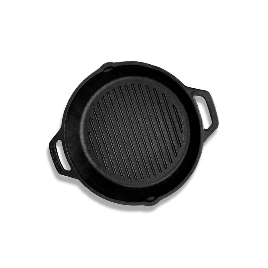 Kyyte Cast Iron Pre Seasoned Grill Skillet/ Kadai Pan 26cm Dia 10 Inch2 Side Handle