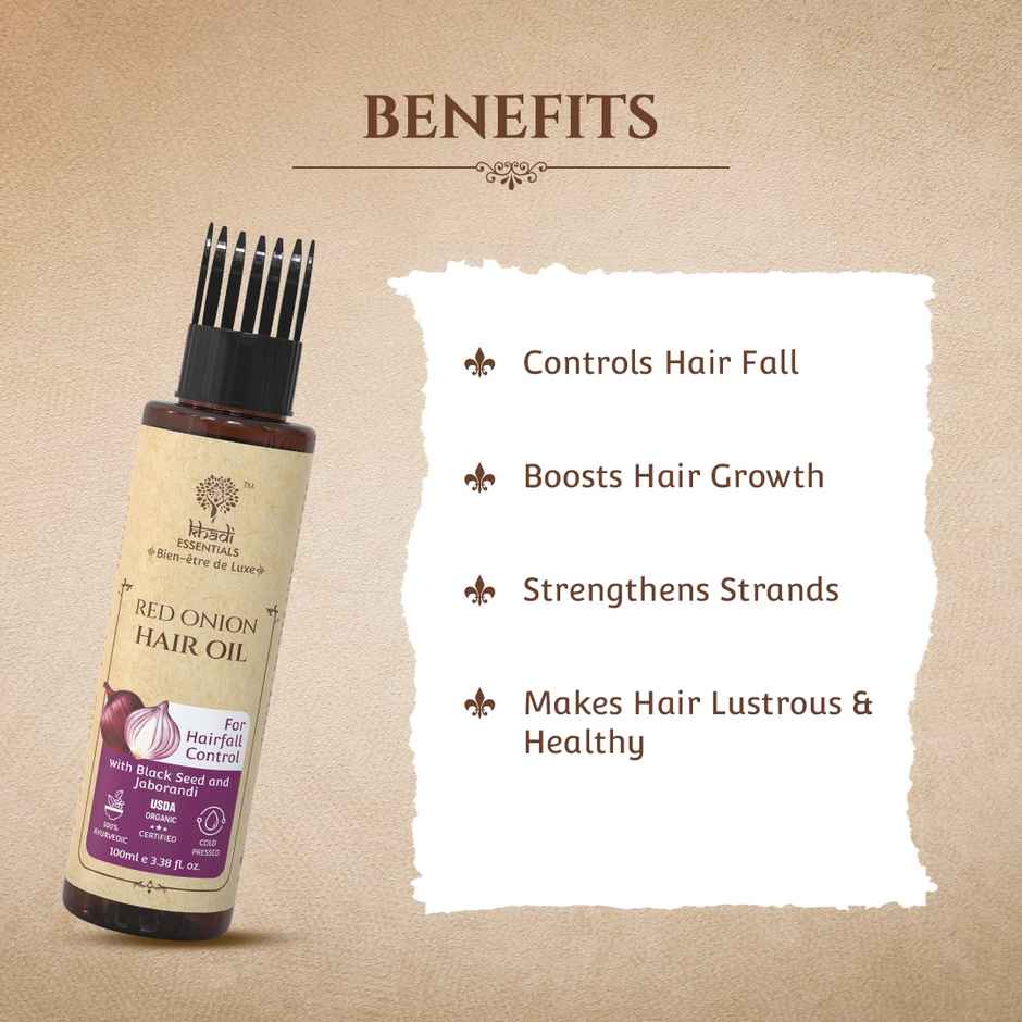 Khadi Essentials Red Onion & Black Seed Oil Hair Growth Oil For Stronger & Shiny Hair