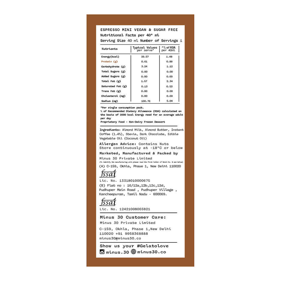 MINUS THIRTY Espresso Mini Stick Vegan & Sugar Free