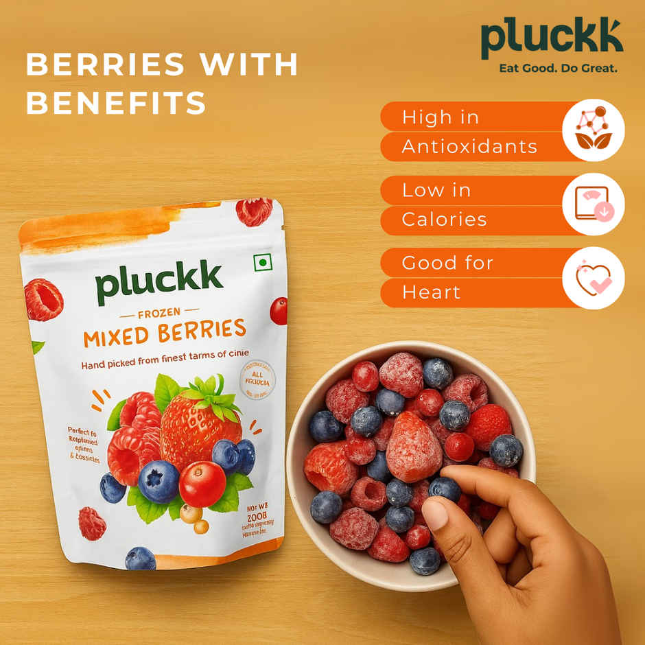 Pluckk Fresh Frozen Imported Blueberry Natural | Non Gmo | Rich In Antioxidants | Superfood Snack (200g) & Pluckk Fresh Frozen Imported Mixed Berries Natural | Non-Gmo | Rich In Antioxidants And Vitamin C (200g) Combo