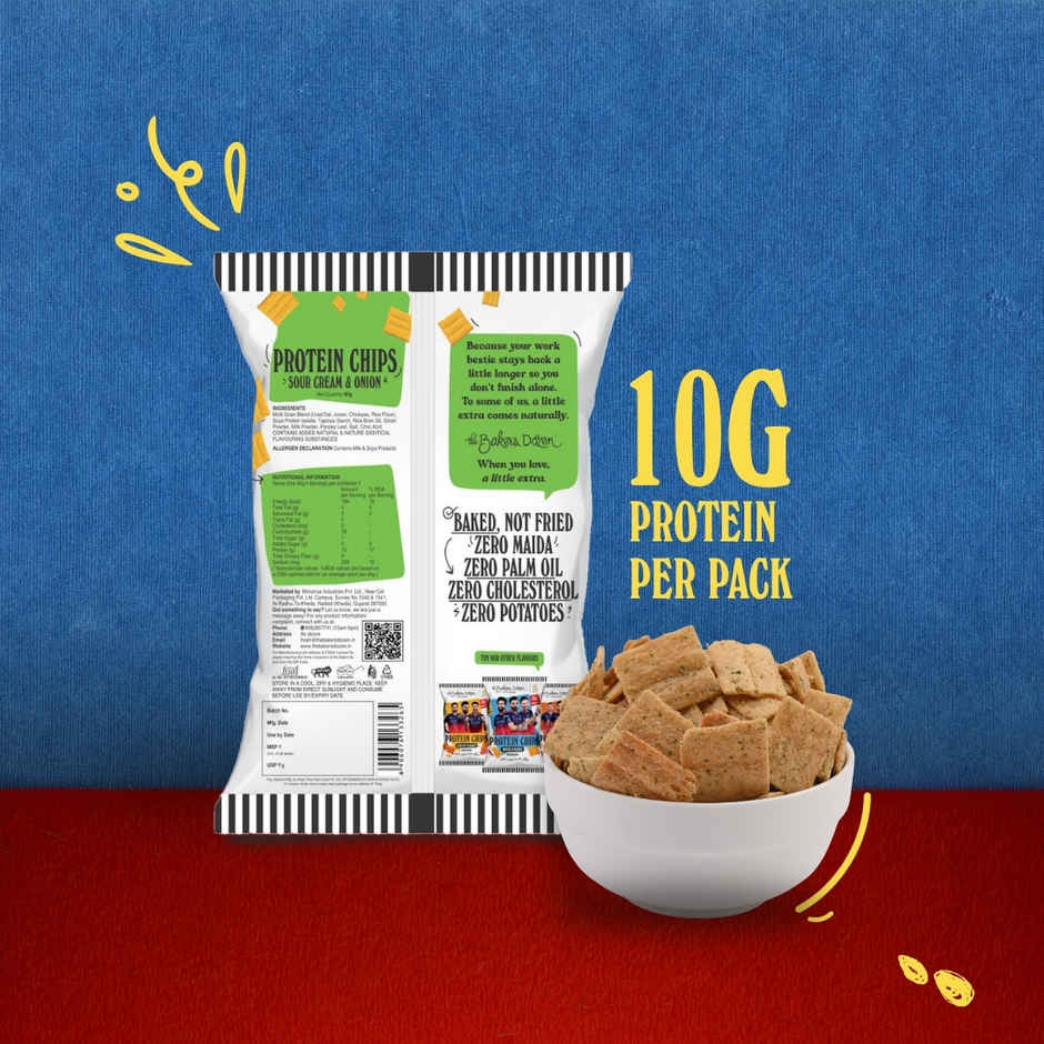 The Baker's Dozen Protein Chips Sour Cream & Onion Multigrain | 10g Protein | Baked | Healthy Snack