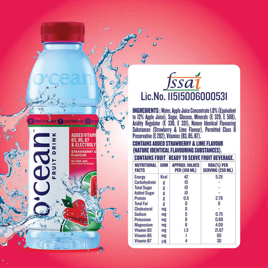 O'cean Fruit Water Strawberry & Lime Vitamin & Electrolyte Hydration