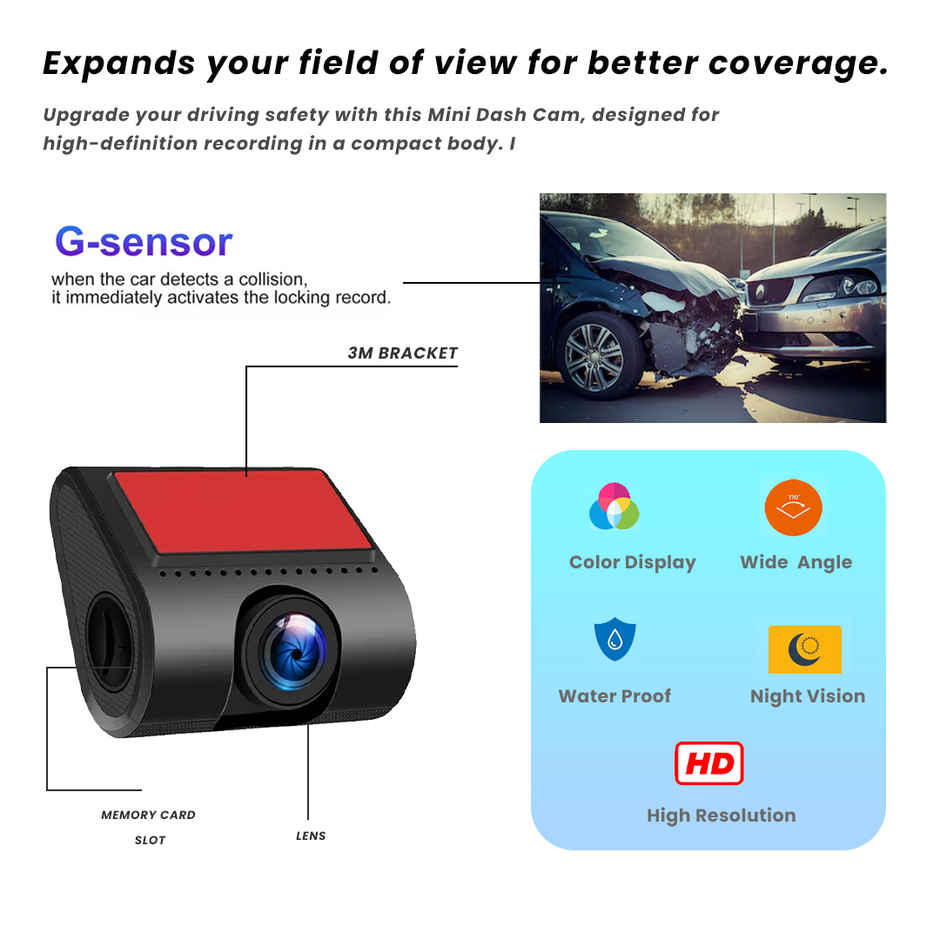 Potauto Front Dash Cam/Camera With 720/30 Fps Wide View Angle For Car | Microsd Record Without App