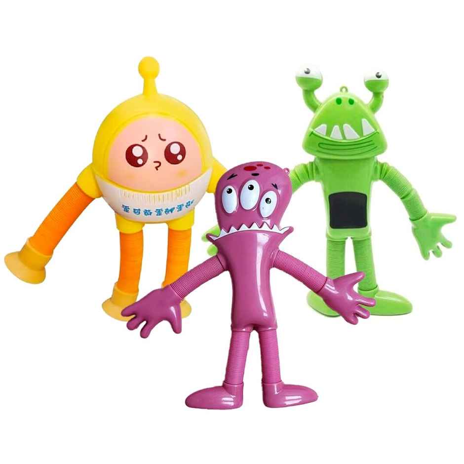 Kidology Telescopic Suction Cup Robotics Toy | Pop Tubes Sensory Kids Toys | Set Of 3 - Assorted Colour & Design