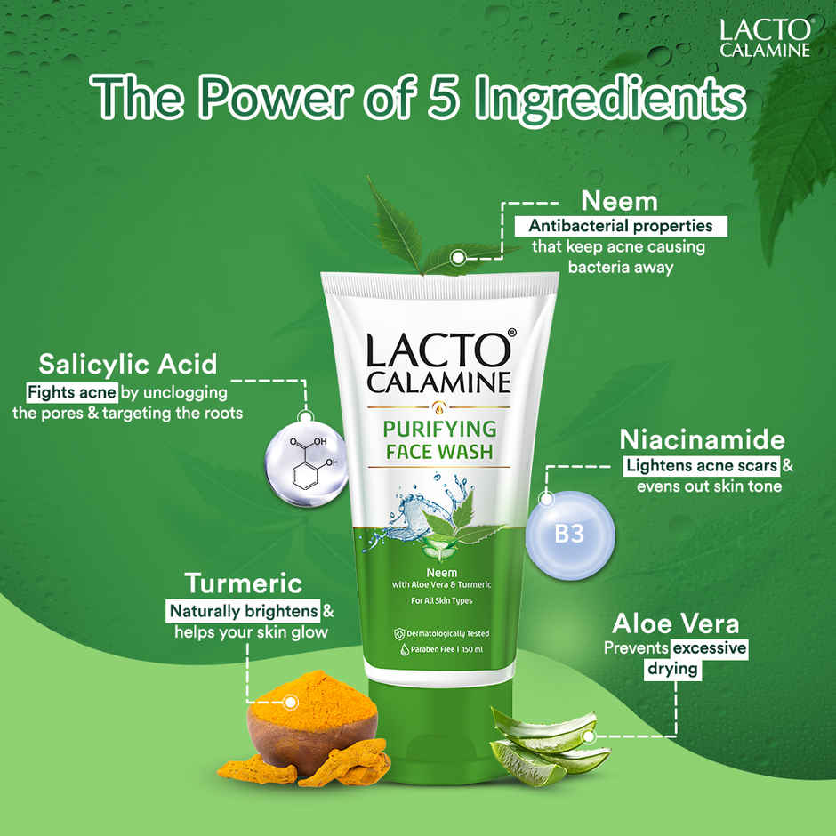 Lacto Calamine Facewash With Neem, Aloe Vera & Turmeric