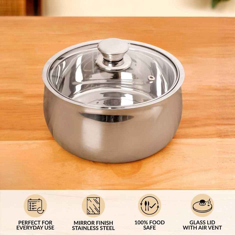 Nestasia Stainless Steel Double Walled Casserole with Glass Lid | 1000 ml