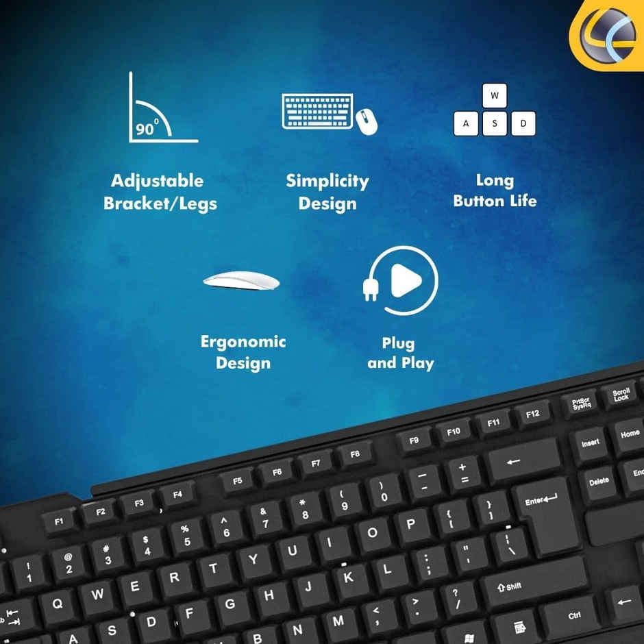 Lapcare E9 Wired Combo | Wired Keyboard and Mouse Set-Usb Ergonomic Design | Black
