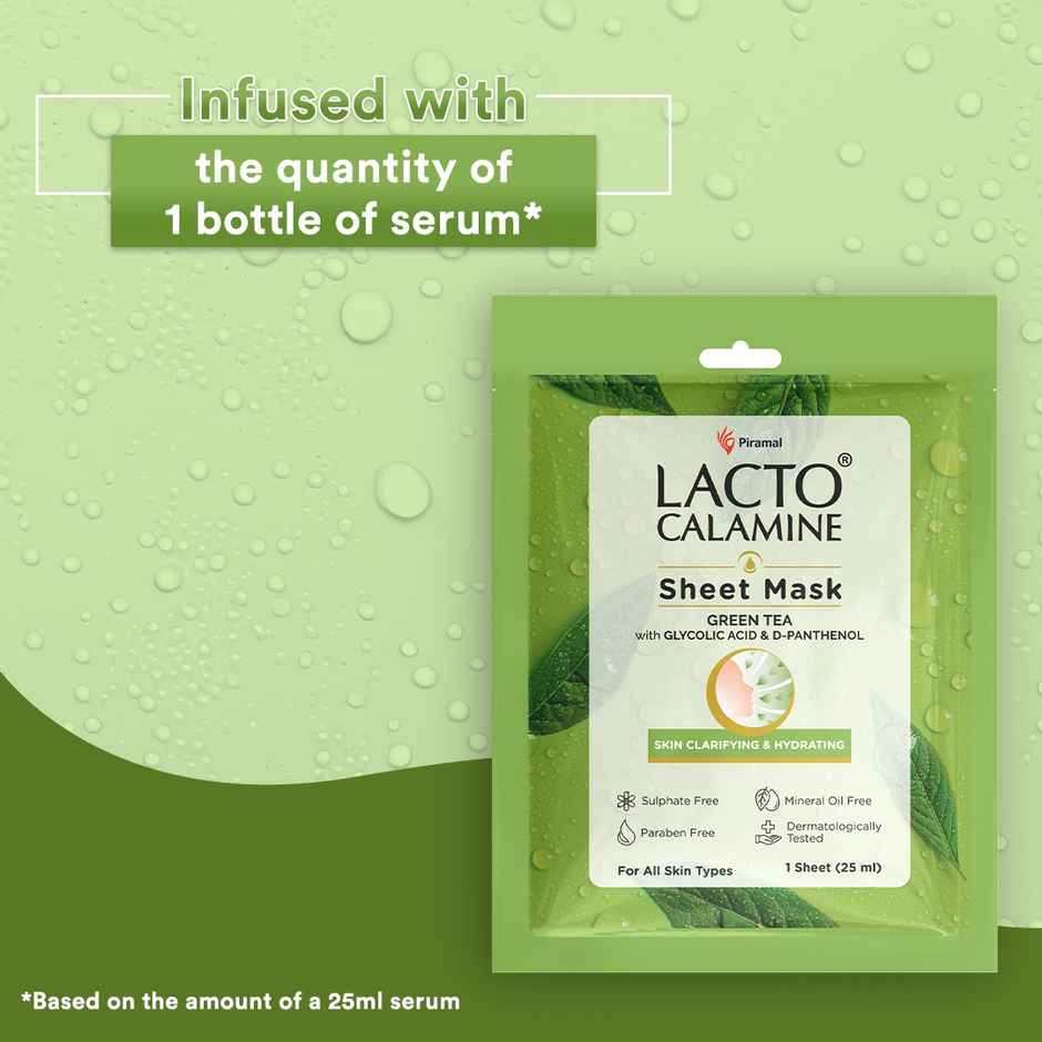 Lacto Calamine Green Tea Face Sheet Mask for Hydration, Calm & Clear Skin that Soothes Acne