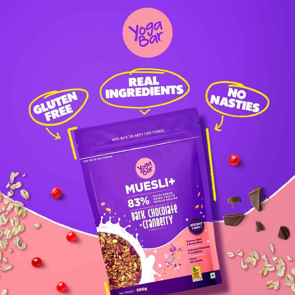 Yoga Bar Wholegrain Breakfast Muesli-Dark Chocolate+Cranberry,Granola,Gluten Free,Antioxidant Rich