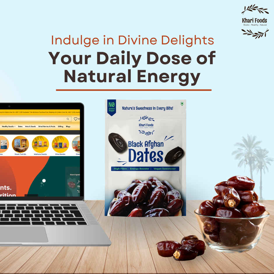 Khari Foods Black Afghan Dates | Instant Energy Khajur, Dry Fruit Khajoor