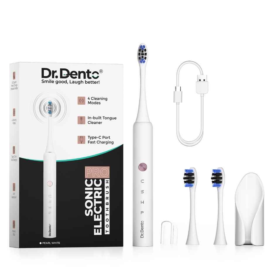 Dr.Dento Pro Series Electric Toothbrush | 4 Modes + Tongue Cleaner | 1 year warranty - Pearl White