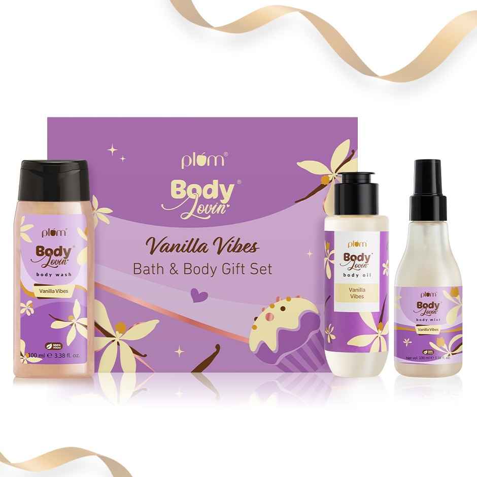 Plum Body Lovin' Vanilla Vibes Bath & Body Gift Set | Body Wash, Body Mist & Body Oil