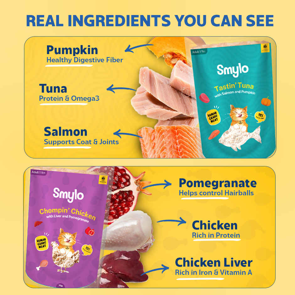 Smylo Adult Wet Cat Food Variety Combo | Chicken, Tuna & Mackerel, Fresh and Preservative Free