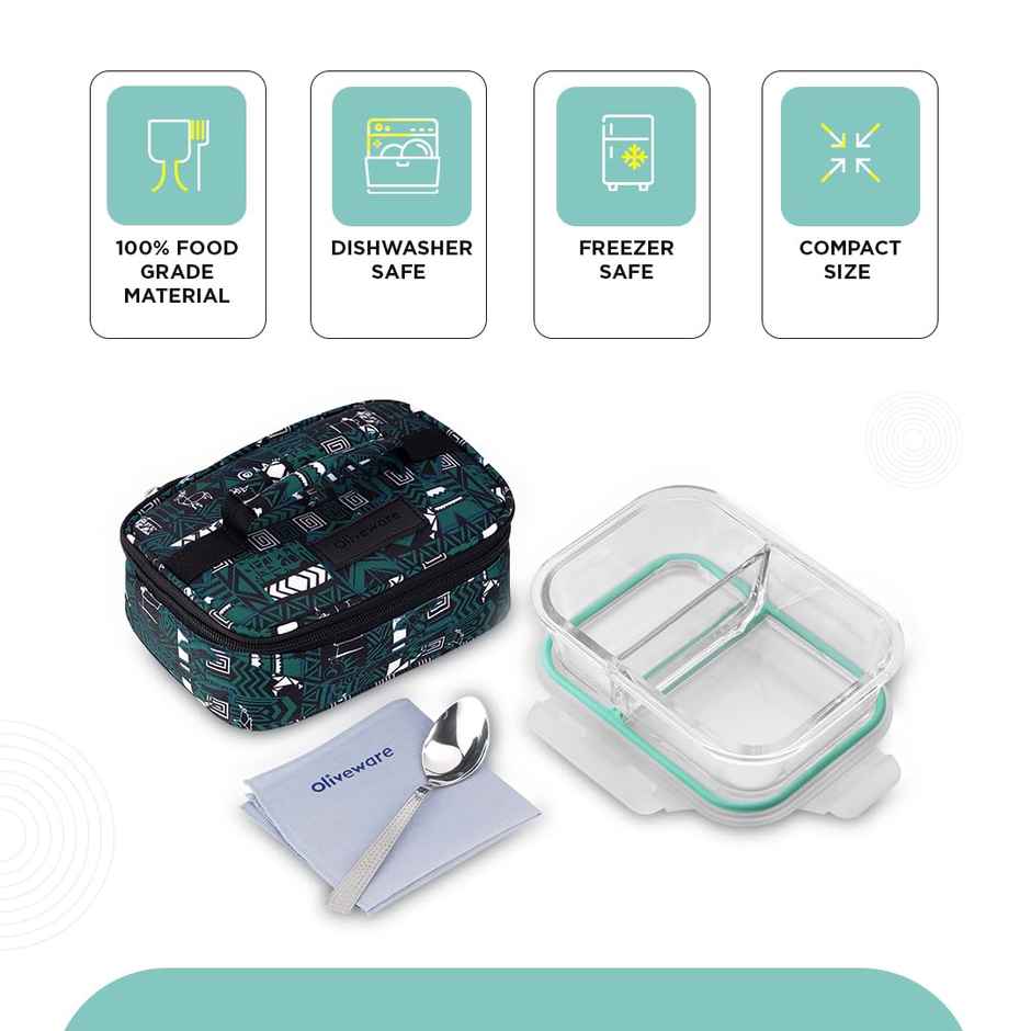 Oliveware Elite Bag Glassware Lunch Box 2 Compartment Tiffin Containers 600 Ml Transparent