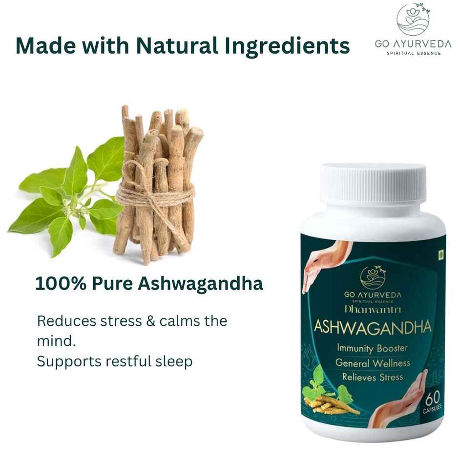 Go Ayurveda Dhanvantri Ashwagandha Capsules | Sleep & Immunity Support | No Added Sugar