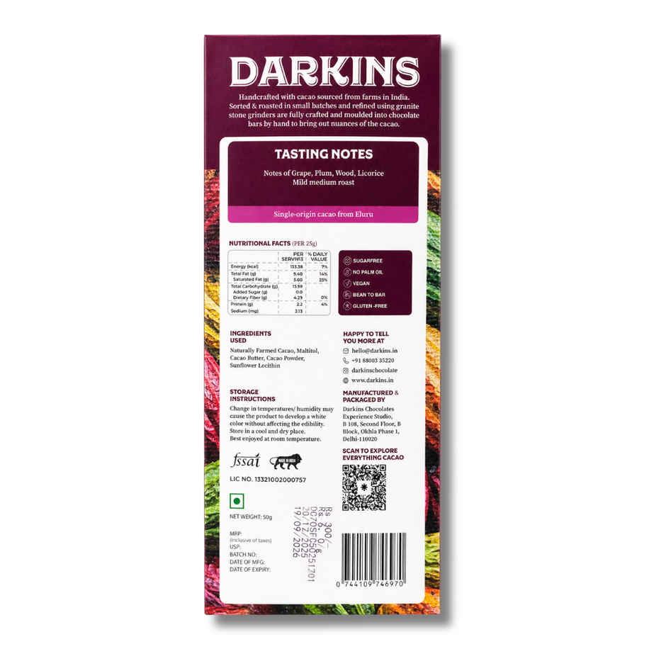 Darkins Sugar Free Dark Chocolate 70% Noir