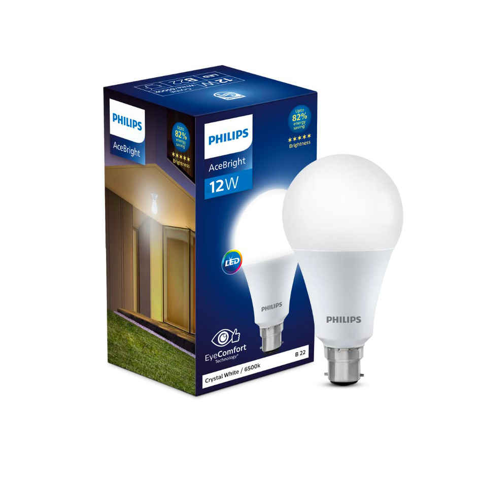 Philips 12Watt Led Bulb |Acebright High Wattage Led Bulb|: Light Bulb| Crystal White | B22 Base Holder