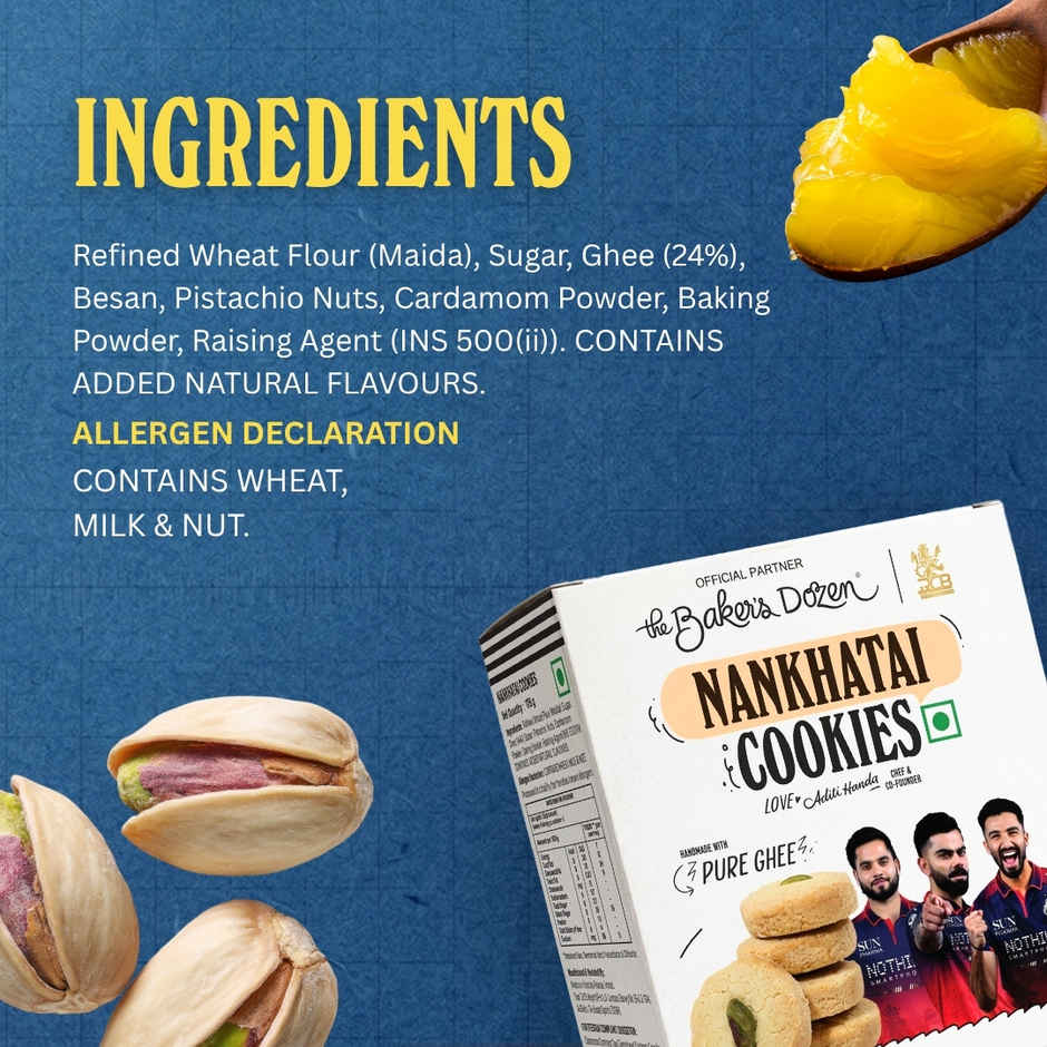 The Baker's Dozen Nankhatai Cookies | Handmade Cookies Made with Pure Ghee | Adorned with Pistachios