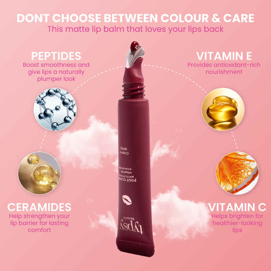 Typsy Beauty Pout Cloud Matte Lip Balm |Tinted Lip Balm | long-lasting stain I Peach Parfait