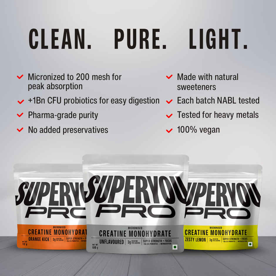 SuperYou Pro Micronised Creatine Monohydrate | 33 Servings | Zesty Lemon