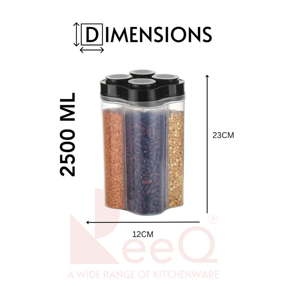ReeQ 4 in 1 Multipurpose Airtight Storage Container | Black Lid - 2.5 L