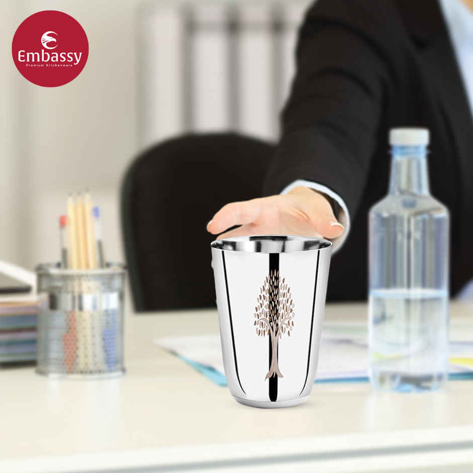 Embassy Premium Oaktree Glasses For Water / Juice, 330 Ml, Pack Of 6, Stainless Steel