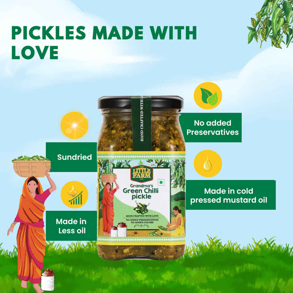 The Little Farm Co. Green Chilli Pickle Achaar | No Added Preservatives