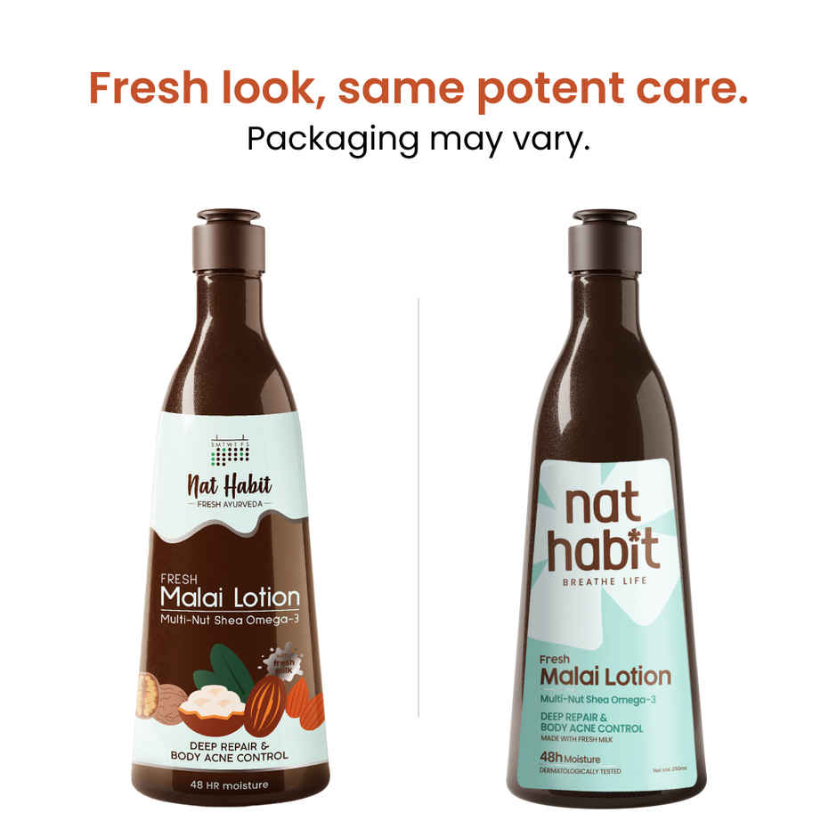Nat Habit Malai Body Lotion, Multi-Nut Shea Omega Moisturizer For Skin Hydration & Body Acne