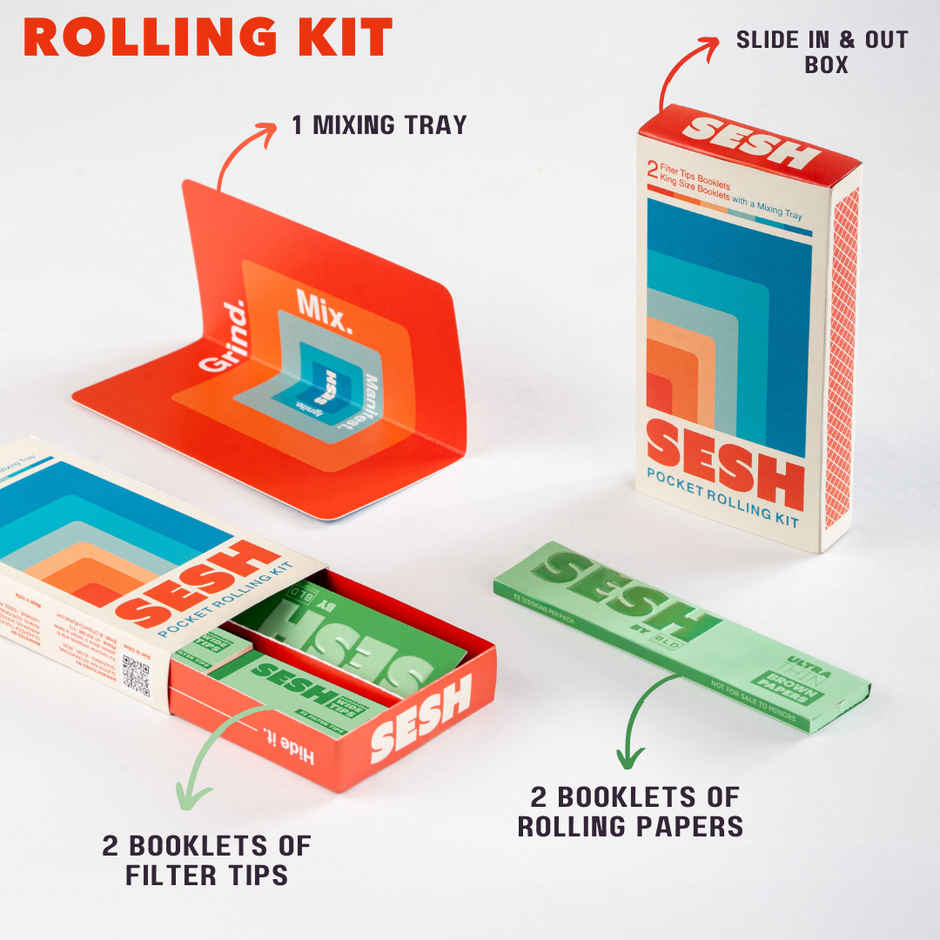 Sesh Pocket Rolling Paper Combo Pack | Mixing Tray & Papers | Carry Slide Box
