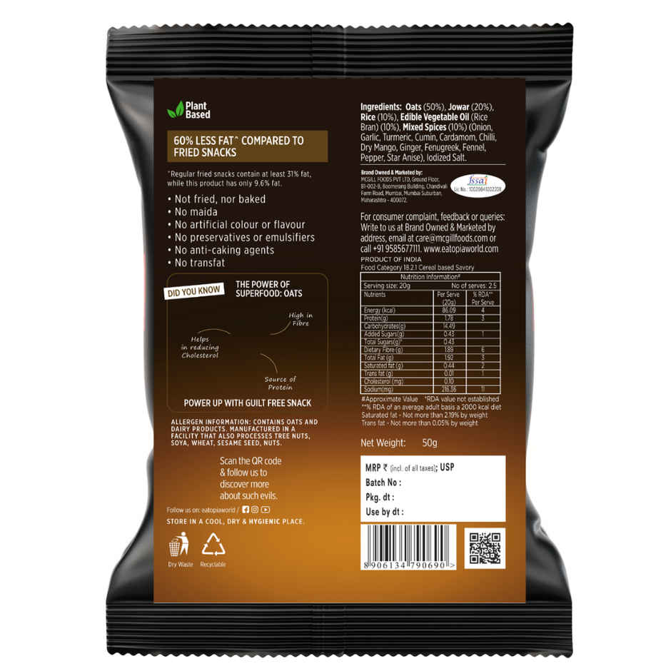 Eatopia Healthy Oat Bites Masala Crunch | Not Fried Puff Snacks | No Palm Oil