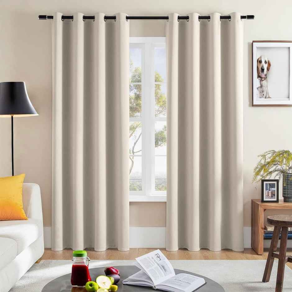 Urban Space Solid Blackout Curtains Door- 7 Feet Beige - Set Of 2 Curtains