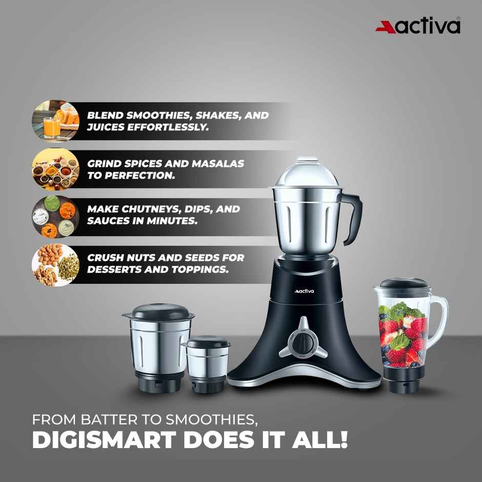 Activa Abs Super Chef 900 Watts Powerful Motor Mixer Grinder With 4 Jars | Black