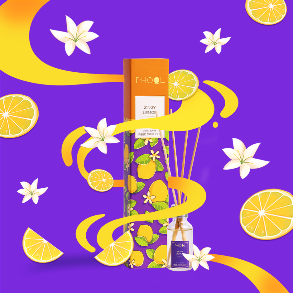 Phool Zingy Lemon Reed Diffuser Set