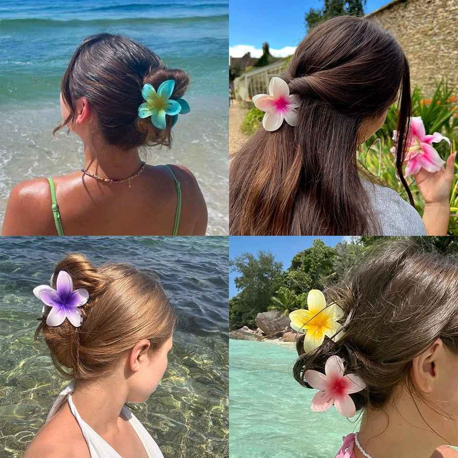 Gush Beauty Flower Hair Clutch/Clips/ Claw | Set of 3 | Pink, Yellow & Blue