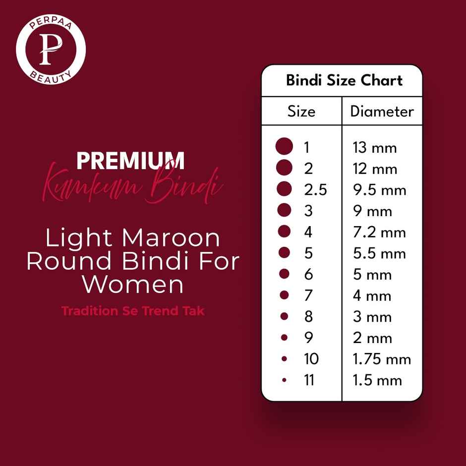 PERPAA Bindi Light Maroon | 1 Flap | Size 11 Diameter 1.5 mm | Round Kumkum Bindi for women